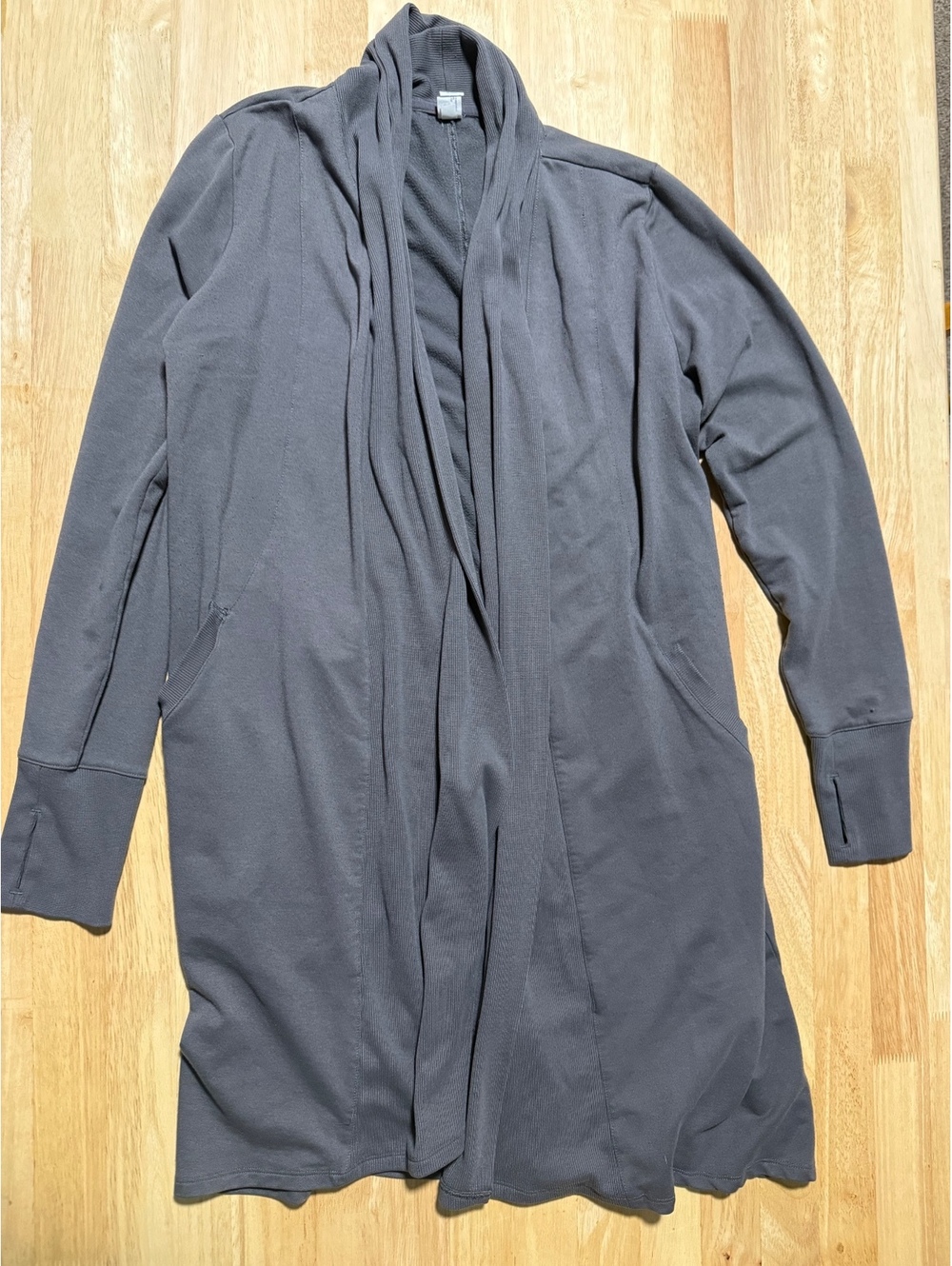90 Degree Reflex Women’s Large Gray Open Front Long Cardigan Thumbholes Pockets